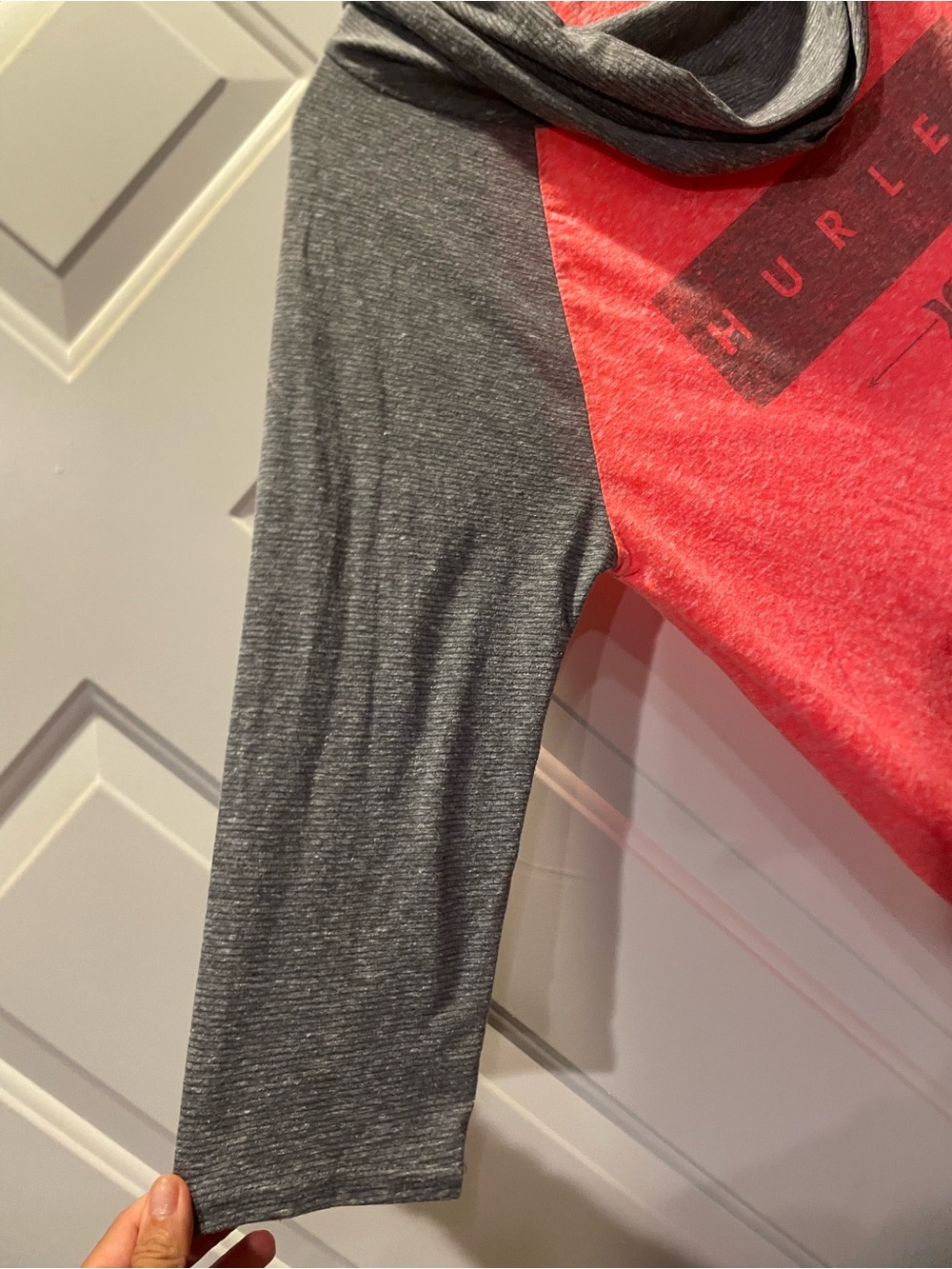 Hurley Coral Red and Charcoal Hooded Raglan Top - Picture 5 of 8